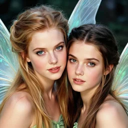 young denise richards and young elizabeth hurley as fairies with wings, hyper realistic faces, beautiful eyes, fantasy art, in the style of greg rutkowski, illustration, epic, fantasy, intricate, hyper detailed, artstation, concept art, smooth, sharp focus, vibrant