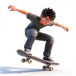 skateboarder mid-trick, stylized pixar-style 3d render, full body, standing, isolated on a pure white background, centered, whole figure in frame, sharp focus, studio lighting