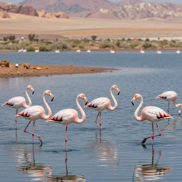 “ a flock of flamingoes on a lake in mars. futuristic. apocalyptic. detailed. ”