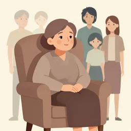 a old woman with brown hair sitting in an armchair. clean cel shaded vector art. shutterstock. behance hd by lois van baarle, artgerm, helen huang, by makoto shinkai and ilya kuvshinov, rossdraws, illustration, art by ilya kuvshinov
