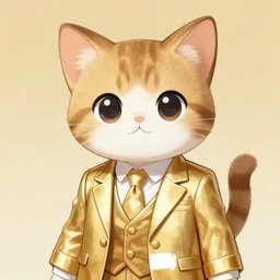 anime styled kitten in gold suit