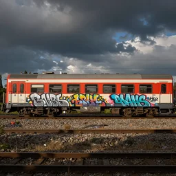 a train covered with graffiti by richard steinheimer