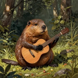 a beaver playing guitar, illustration by shel silverstein