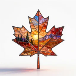 stained glass maple leaf, stylized pixar-style 3d render, full body, isolated on a pure white background, centered, entire subject in frame, sharp focus, soft studio lighting