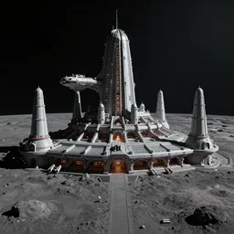 star wars concept art by greg rutkowski, a palatial and imposing grey satelite compoud from space in the middle of lunar landscape, enigmatic atmosphere, beautiful and cinematic lighting, artstation hq.