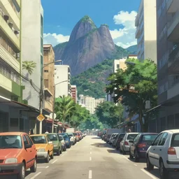 rio de janeiro streets in an anime film, directed by makoto shinkai, street level, cinematic