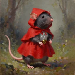 a bipedal rat wearing red riding hood costume, fantasy art, trending on artstation, oil on canvas 967928575]