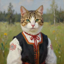 traditional north karelian catgirl, oil painting