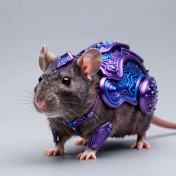 realistic rat, full body, intricate and ornate purple and blue neon armor, trending on artstation, 4 k, hyperrealistic, high details, unreal engine 5 by artgerm