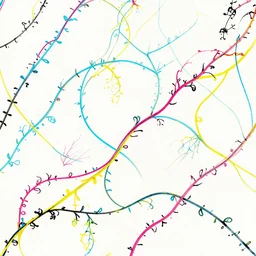 abstract pattern. vines and veins. cyan, magenta, yellow, black. in the style of heade and basquiat.