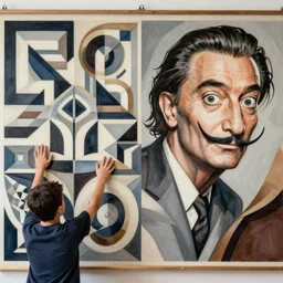Mural of raising AI art by Chor Boogie and Salvador Dali and M. C. Escher collaboration, digital art, mix of aesthetics, close up, high details