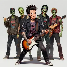a zombie skater punk playing electric guitar, tristan eaton, victo ngai, artgerm, rhads, ross draws