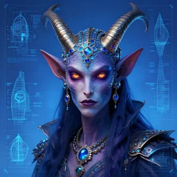 portrait of jewel djinn butcher in the style of Rob Lefield and Dan Mumford , trending on artstation, digital art,surrealism ,macro,blueprint ,vaporwave ,
