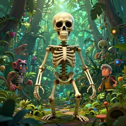 mayan jungle skeleton game character sheet, expressive pose, sharp, centered focus, intricate detail, by jamie hewlett, moebius, dan mumford, josan gonzalez, greg rutkowski, pixar, cinematic, movie poster, trending on artstation