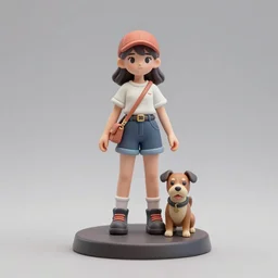 80mm resin detailed miniature of a Girl with a Dog, Product Introduction Photos, 4K, Full body, Simple Background