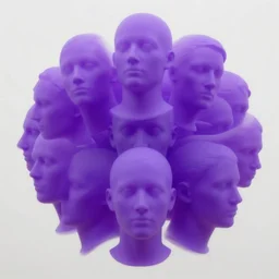 dayglo purple extemporaneous, chaotic by jean - francois millet. a kinetic sculpture of a human head seen from multiple perspectives at once, as if it is being turned inside out. every angle & curve of the head is explored & emphasized, creating an optical illusion.