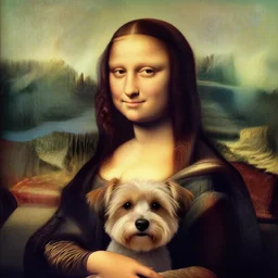mona lisa with a dog face, highly detailed