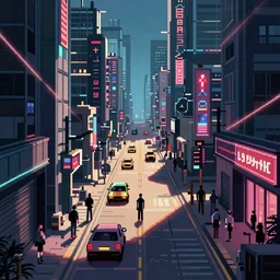 pixel art of cyberpunk street