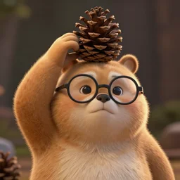 tubby korean hero with glasses holding a pinecone over his head, digital art, dramatic lighting, highly detailed, epic moment
