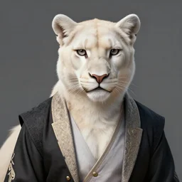award winning beautiful portrait commission of a male furry anthro albino mountain lion with a beautiful hyperdetailed attractive outfit and face wearing a blue and pink rockstar outfit on a stage. Character design by charlie bowater, ross tran, and makoto shinkai, detailed, inked, western comic book art