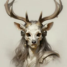 stunning deer goddess of skull portrait, skull, fantasy, intricate, elegant, highly detailed, digital painting, artstation, concept art, smooth, sharp focus, illustration, art by afshar petros and krenz cushart and artem demura and tony sandoval