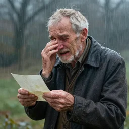 a beautiful artwork of an old man holding a letter and crying in the rain by Charles Spencelayh featured on artstation