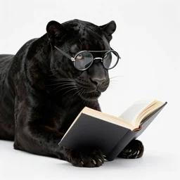 a black panther wearing a monocle and reading a journal