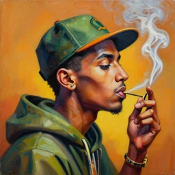 profile picture of smoking marijuana by sachin teng, organic painting, marijuana, hiphop, hard edges, energetic, 3 d shapes, asymmetrical, smoke, warm, inviting, highly detailed masterpiece by sachin teng x supreme
