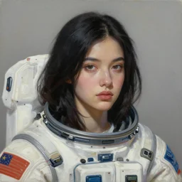 a portrait of a very beautiful woman in a spacesuit, Alexandria\'s genesis, shoulder-length black hair, bored, illustration, soft lighting, soft details, painting oil on canvas by mark arian by artgerm, trending on artstation, 4k, 8k, HD