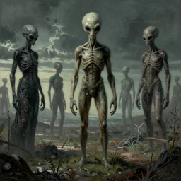 alien landscape with eerie statues, painted by beksinski, 4 k, intricate details, unreal engine, dynamic lighting