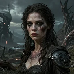 ultra realist intricate detailed portrait of a single rugged attractive female on an alien landscape, insanity, accurate features, apocalyptic, very intricate details, 8 k resolution, dim lighting, volumetric lighting, artstyle zdzisław beksinski and keith thompson, award winning
