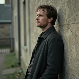 thomas shelby leaning on a wall, cinematic