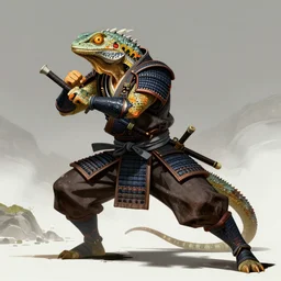 a lizard samurai in attack stance by greg rutkowski and artgerm
