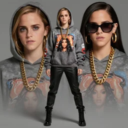 Emma Watson full body wearing designer hoodie as doja cat as cardi b wearing gold chain and sunglasses and gold hoop earrings by greg rutkowski by artgem trending on artstation hero concept art