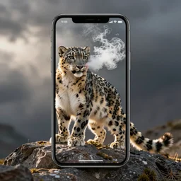 Snow leopard doing vape tricks, iPhone photo