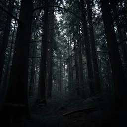 a dark forest, lots of trees, black accents fantasy style, 8 k