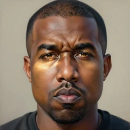 extremely detailed photo - realistic 3 d matte portrait painting of kanye west, squinting in a thin shaft of very bright sunlight striking her eyes though the dusty astmosphere, by claudia bravo, face center close - up