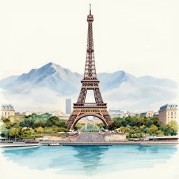 an artist's rendering of a paris with mountains and a body of water, a matte painting by stanley twardowicz, shutterstock contest winner, space art, terragen, matte painting, sketchfab