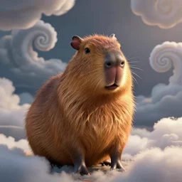 cartoon concept art, capybara character, spiral clouds, from lorax movie