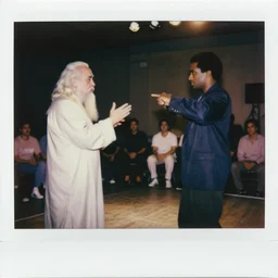 Confucius at a rap battle, 90s polaroid, by Saul Leiter, Jamel Shabazz, Nan Goldin