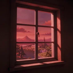 Godot from Ace Attorney staring out of a Window that emits red light