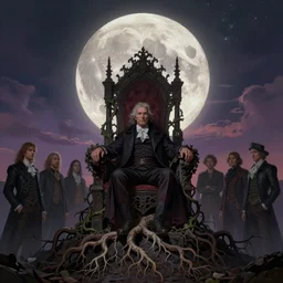 a beautiful digital illustration painting of a detailed gothic fantasy full moon and roots, throne chair and vines, dramatic cinematic sky colors by benoit b. mandelbrot, steven belledin, martin johnson heade, lee madgwick, caspar david friedrich, and david rios ferreira. 8 k resolution trending on artstation concept art digital illustration