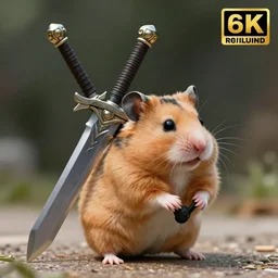 “A flawless, fantasy photograph of a small hamster carrying an oversized, Buster Sword from Final Fantasy 7, Ultra HD, 8k resolution, High Quality”