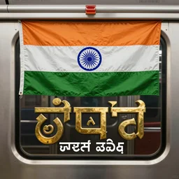 delhi metro, italian futurism, indian flag, gurmukhi script, hyper realistic, very very very very detailed, super detailed, 8 k resolution, shot by richard avedon