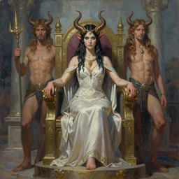 a detailed painting of a female fantasy demon priestess sitting on a throne, art by karol bak and mark brooks and donato giancola, centered, aesthetically pleasing