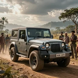 Mahindra thar tribe members watching nearby an epic fantasy dramatic lighting cinematic establishing shot extremely high detail photorealistic