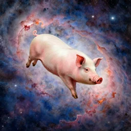 a flying pig in a beautiful nebula, water color, art by artgerm and greg rutkowski and alphonse  mucha and jin xiaodi and anthony devine