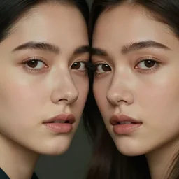 movie closeup polar opposites, couple, beautiful skin, Symmetrical faces. Beautiful lighting by Emmanuel Lubezki