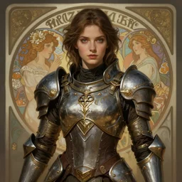 a beautiful woman wearing a battle armour, fantasy, portrait, sharp focus, intricate, elegant, digital painting, artstation, matte, highly detailed, concept art, illustration, ambient lighting, art by ilya kuvshinov, artgerm, Alphonse mucha, and Greg Rutkowski