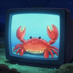 cute anime - horseshoecrab underwater, in 2 0 1 2, bathed in the the glow of a crt television, crabcore, low - light photograph, anime key art